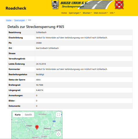 Details zu einer gesperrten Strasse