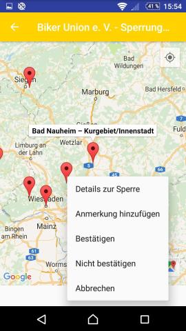 Abfrage von gesperrten Strassen über die App